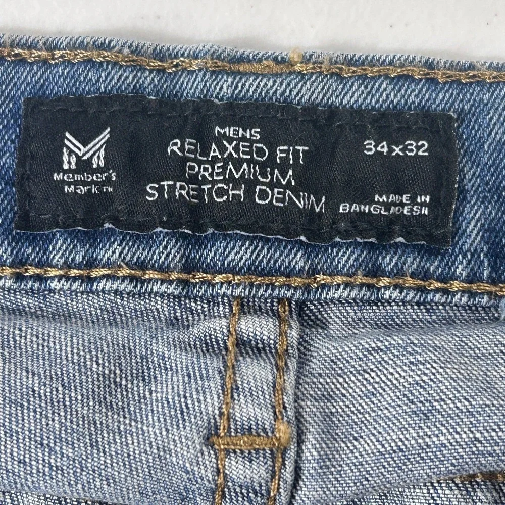 Members Mark Mens Relaxed Fit Premium Stretch Denim Blue‎ Jeans 34x32 NEW